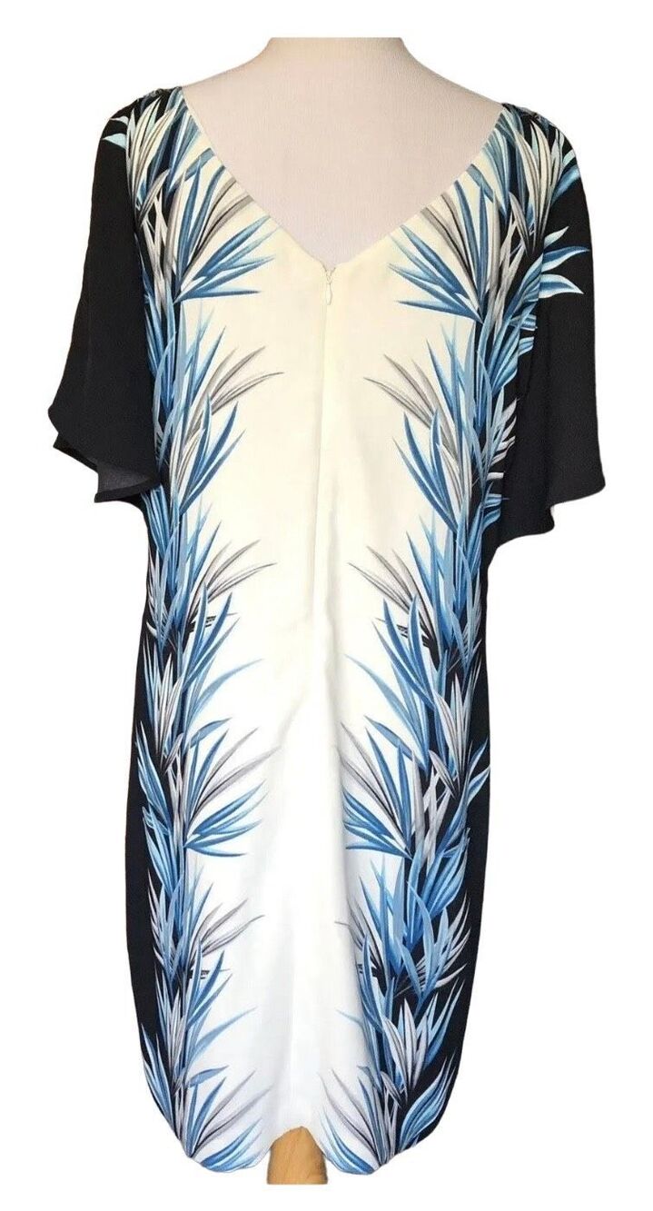 White House Black Market palm print shift cold shoulder dress - Size 8 - Picture 6 of 15